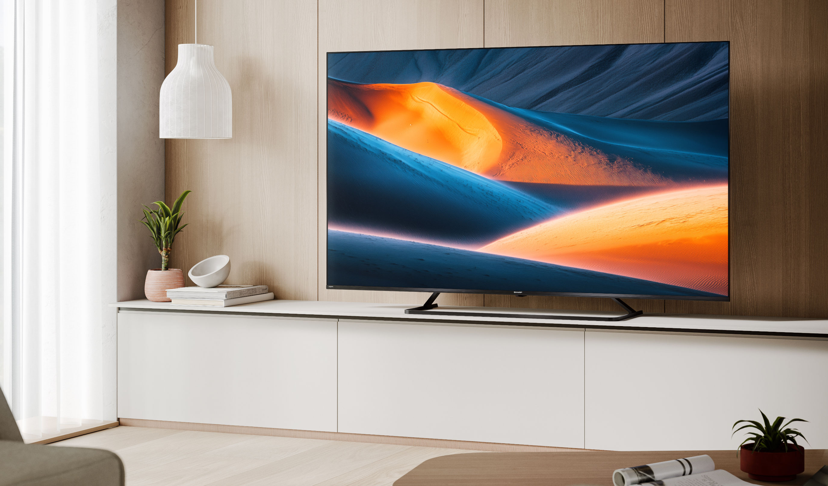 Sharp TV in modern living room setting